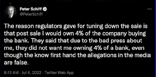 Bitcoin Hater Peter Schiff's Euro Bank SUSPENDED tweet